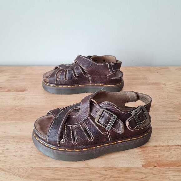 Vintage Dr. Martens MIE Cut Out Double Buckle Chunky Sandals Women 8 Fisherman - Picture 2 of 11